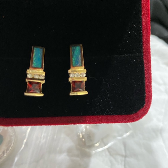 TURMALINE, INLAID OPAL & DIAMOND IN 14KT GOLD RING  & EARRINGS.  Could Be Kavana - Picture 8 of 11